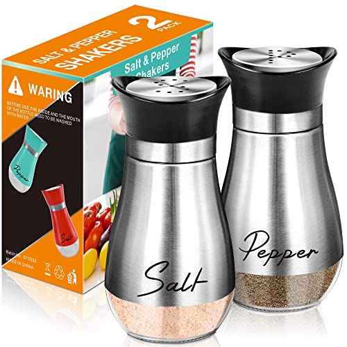 powglass Salz- und Pfefferstreuer Set, 4 oz Glasboden Salz Pfefferstreuer mit Edelstahldeckel für Küche Kochtisch, Wohnmobil, Camp, BBQ Nachfüllbares Design (Silber) von powglass