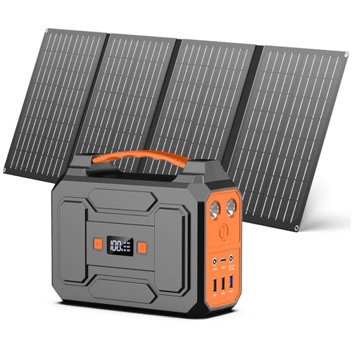 Powkey Powerstation mit Solarpanel 99Wh/27000mAh Tragbare Powerstation mit 40W Faltbare Solarpanel 100W Solargenarator mit 230V AC Ausgang/18W USB-A/USB-C für Wohnmobil Camping von powkey