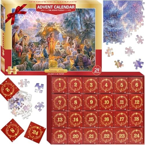 Adventskalender 2025 Nativity Puzzle für Frauen Männer Erwachsene Weihnachten Kalender 1008 Teile von pozemu