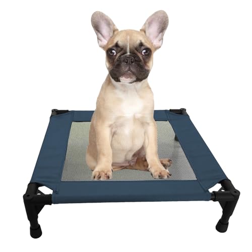 Pozico Erhöhtes Haustierbett mit atmungsaktivem Netzgewebe für kleine Katzen und Hunde, erhöhtes kühlendes Haustierbett für Welpen und Kätzchen, 48 x 48 cm, Marineblau von pozico