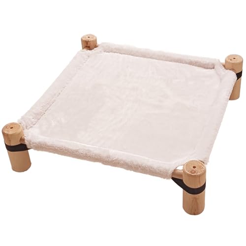 Pozico Katzenhängemattenbett - Hölzernes erhöhtes Katzen-/Hundebett mit flauschigem Winterstoff - Erhöhtes Haustierbett Möbel für kleine Hunde, Katzen & Kleintiere - Warme Plüsch Indoor Liege von pozico