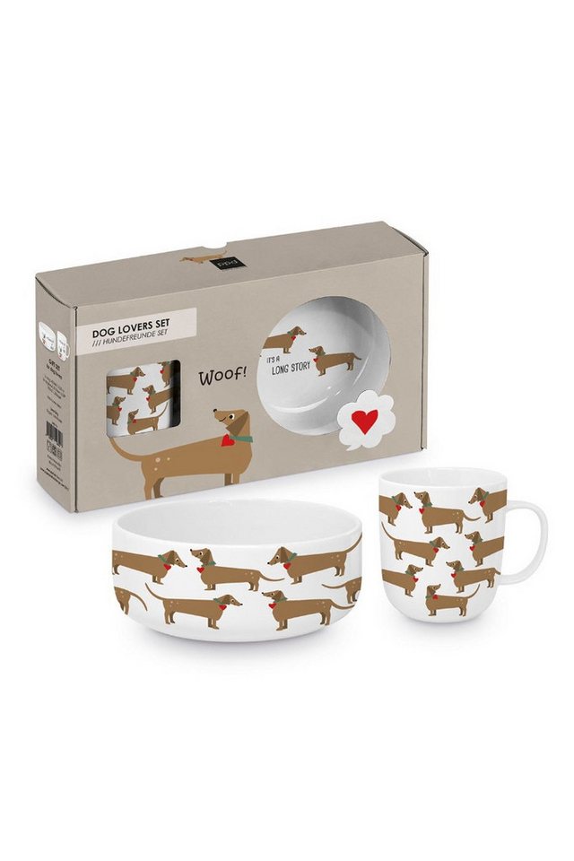 ppd PAPERPRODUCTS DESIGN GmbH Geschirr-Set Geschenkset 2tlg. - HUNDEFREUNDE - creme/braun von ppd PAPERPRODUCTS DESIGN GmbH