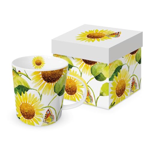 ppd Kaffeebecher Sonnenblumen mit Geschenkbox, Tasse Tiere Blumen Geschenkset, Sonnenblume Schmetterling von PPD