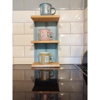 Gewürzregal Hängeregal Tassenregal Shabby Loftstyle Türkis Nuss von ppicture