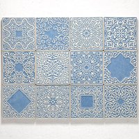 Fliesen 12 Ornamente, Hellblaue, Handgemachte Keramikfliesen von pracowniazona