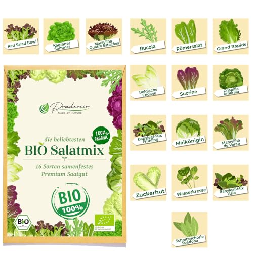 Prademir BIO Salatsamen 16 Varianten samenfestes Saatgut alte Sorten Samen Salat Set BIO von prademir
