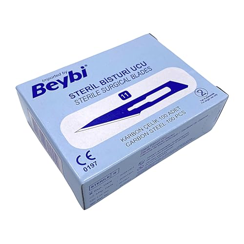 Beybi Set - 100 Stück Skalpellklingen Figur 11 aus Karbonstahl - Ersatzklingen einzeln steril verpackt von prado