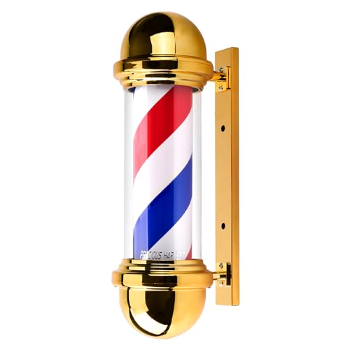 precious harvest 51cm Barbier Pole, rot blau und weiß Barbershop rotierende Leuchte, klassische Schilder für Friseursalon, LED-Lichtquelle (Gold) von precious harvest