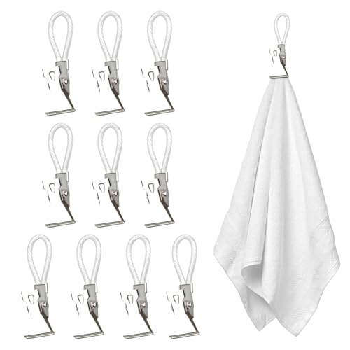 predolo 10 Stück Hängende Handtuch-Clips, Kleiner Handtuch Clips zum Aufhängen, Handtuchclips für Handtücher, Geschirrtücher Halter, Küche Geschirrtücher Haken Set für Küche Badezimmer, Weiß von predolo