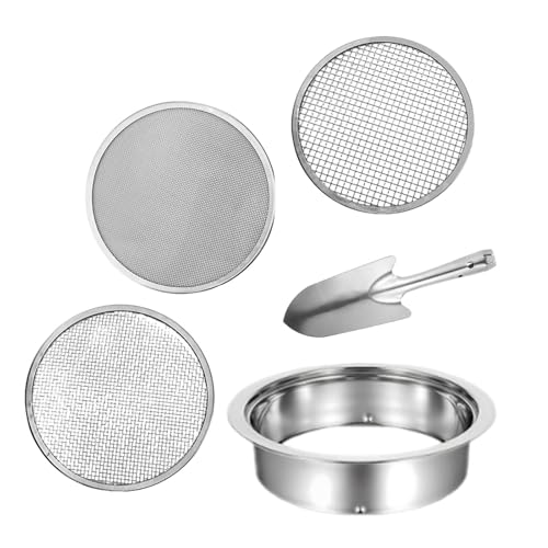 predolo 5 Stück Siebset Bodenfilter Siebrahmen Maschensiebe Edelstahl Langlebig für Gartenarbeit Bonsai Pflege Kompostierung Blumenerde, 3 Mesh Silberschaufel predolo 5 Stück Siebset Bodenfilter Siebrahmen Maschensiebe Edelstahl Langlebig für Gartenarbeit Bonsai Pflege Kompostierung Blumenerde, 3 Mesh Silberschaufel von predolo