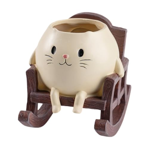 predolo Blumentopf Katze Blumentopf Regaldekoration Pflanzbehälter aus Hochwertigem Resin als Originelle Tischdekoration für Balkon Schlafzimmer Wohnzimmer, Schaukelstuhl von predolo