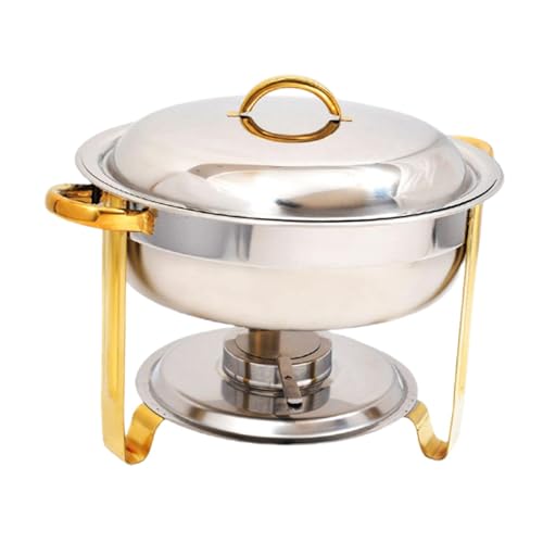 predolo Chafing Dish Runder Catering-Wärmer-Server mit Wasserpfanne Catering-Buffet-Wärmer-Set für den gewerblichen, Silber Gold von predolo