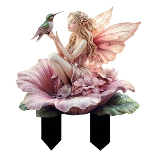 predolo Fairy Dekoschild Gartenstecker Hofschild Acrylskulptur Feenfigur Gartendekoration Wetterfest für Vorgarten Terrasse Gartenweg Balkon 26cmx30cm von predolo