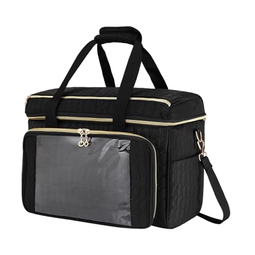 predolo Garn Aufbewahrungstasche Stricktasche Häkelorganizer Tragetasche mit Schultergurt Und Mehreren Fächern aus Stoff für Handarbeitsliebhaber Reisen, Schwarz von predolo