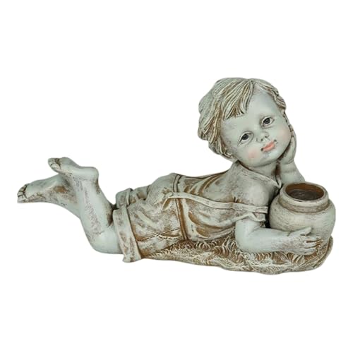 predolo Gartenfigur Kinderstatue mit Solarbeleuchtung Liegende Kind Dekorationsfigur Harz Skulptur Gartendeko Outdoor Figur Ornament Detailreiche Ausführung, Liegender Junge von predolo