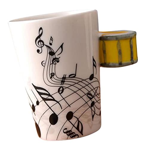 predolo Keramik Tasse mit Musiknoten, Kaffeetasse, Tee, Musiker, Musik, Klavier, Instrument, Lehrer, Geschenk, Gelbe Trommel von predolo