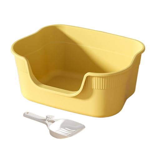 predolo Offene Katzentoilette, Halbgeschlossen, Tragbar, mit Hohen Seitenwänden, Katzentoilette, Sandkasten, Katzenreinigungsbecken für Wohnheim, Balkon, SCHL, Gelb von predolo