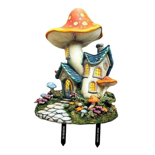 predolo Pilzhaus Gartenstecker Dekoration, Feengarten Zubehör, Leichtes Dekoratives Schild mit Stecker für Topfpflanzen Dekoration, Mehrfarbig, 20.5 X 28.4 cm von predolo