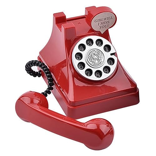 predolo Retro-Telefon-Sparschwein, Telefon-Geldsparbox, Skulptur, Tischdekoration, Zifferblatt-Telefon, Geldspardose für Schlafzimmer, Büro, Regal, Rot von predolo