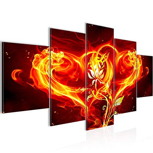 Runa Art - Bilder Feuer Herz 200 x 100 cm 5 Teilig XXL Wanddekoration Design Rot 102251a von Runa Art