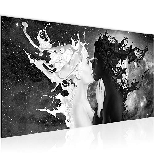 Runa Art Wandbild Milk und Coffee 1 Teilig 100 x 40 cm Modern Bild auf Vlies Leinwand Abstrakt Wohnzimmer Schlafzimmer Schwarz Weiss 005012a von Runa Art