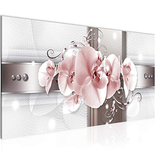 Runa Art Wandbild Blumen Orchidee 1 Teilig 100 x 40 cm Modern Bild auf Vlies Leinwand Abstrakt Wohnzimmer Grau Rosa 008312b von Runa Art