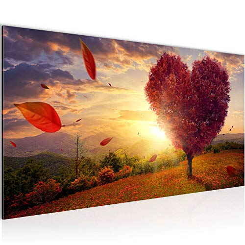 Runa Art Wandbild Herbst Baum Herz 1 Teilig 100 x 40 cm Modern Bild auf Vlies Leinwand Natur Wohnzimmer Schlafzimmer Rot Blau 605812a von Runa Art