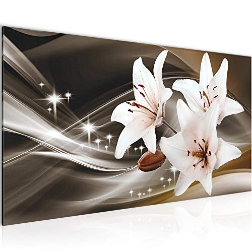 Runa Art Wandbild Blumen Lilien 1 Teilig 100 x 40 cm Modern Bild auf Vlies Leinwand Abstrakt Wohnzimmer Beige Braun 204912b von Runa Art