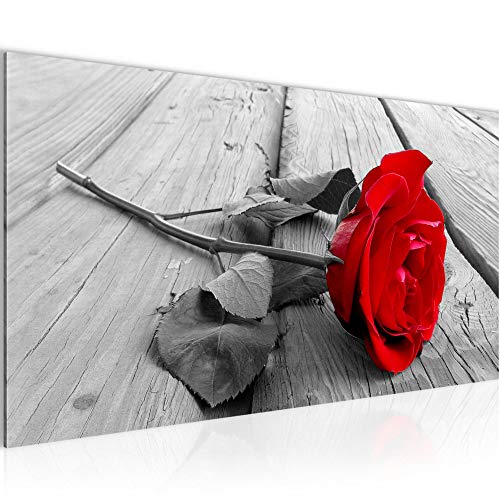 Runa Art Wandbild Blumen Rosen 1 Teilig 100 x 40 cm Modern Bild auf Vlies Leinwand Holz Wohnzimmer Rot Grau 204412a von Runa Art