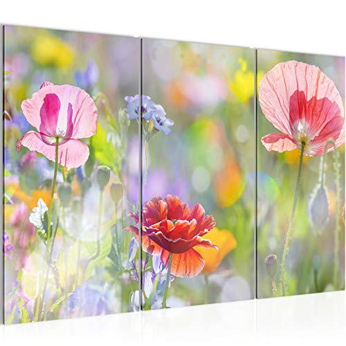 Runa Art Wandbilder Blumen Mohnblumen Bild XXL Wohnzimmer Schlafzimmer Bunt Blumenwiese Natur 120 x 80 cm 3 Teilig 007531a von Runa Art
