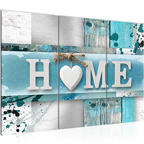 Runa Art Wandbilder Home Herz Bild XXL Wohnzimmer Blau Grau Vintage 120 x 80 cm 3 Teilig 504531a von Runa Art