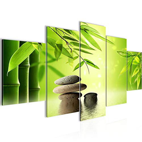 Runa Art Bild Wohnzimmer Schlafzimmer Feng Shui Steine 5 Teilig Bambus Spa Grün Wandbilder auf Vlies Leinwand 501953a von Runa Art