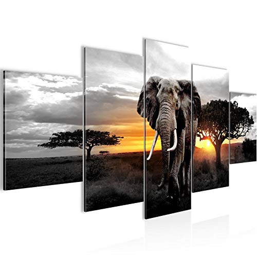 Runa Art - Bilder Afrika Elefant 200 x 100 cm 5 Teilig XXL Wanddekoration Design Grau Orange 001251c von Runa Art