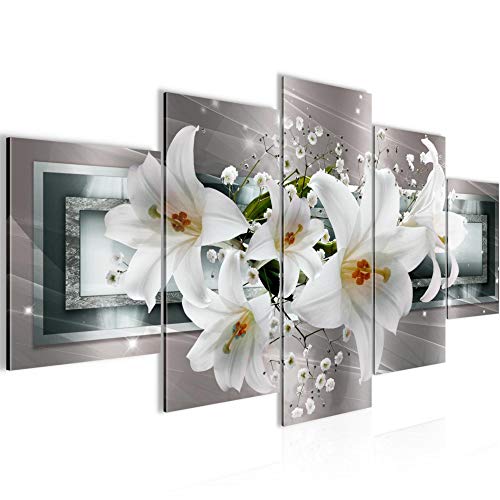 Runa Art - Bilder Blumen Lilien 200 x 100 cm 5 Teilig XXL Wanddekoration Design Grau Beige 204751c von Runa Art