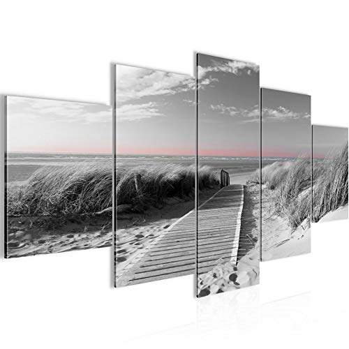 Runa Art - Bilder Strand 200 x 100 cm 5 Teilig XXL Wanddekoration Design Schwarz Weiss 604051c von Runa Art