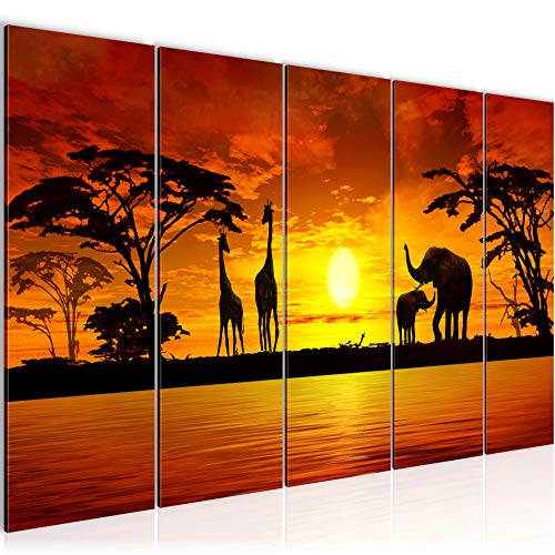 Runa Art Wandbild XXL Afrika Sonnenuntergang Wohnzimmer Schlafzimmer 200 x 80 cm Grau Orange 5 Teilig - Made in Germany - 000255a von Runa Art