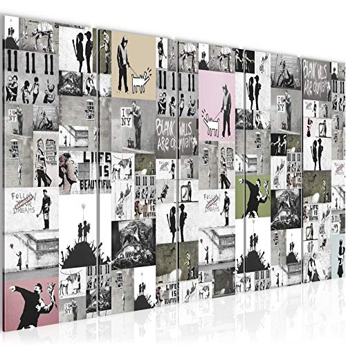 Runa Art Wandbild XXL Collage Banksy Loft Wohnzimmer 200 x 80 cm Grau 5 Teilig - Made in Germany - 302755b von Runa Art
