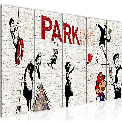 Runa Art Wandbild XXL Banksy Collage Loft Wohnzimmer 200 x 80 cm Weiss 5 Teilig - Made in Germany - 013255a von Runa Art