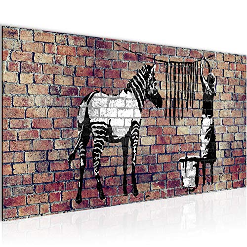 Runa Art Wandbild Banksy Washing Zebra 1 Teilig 100 x 40 cm Modern Bild auf Vlies Leinwand Graffiti Loft Wohnzimmer Braun 012912b von Runa Art