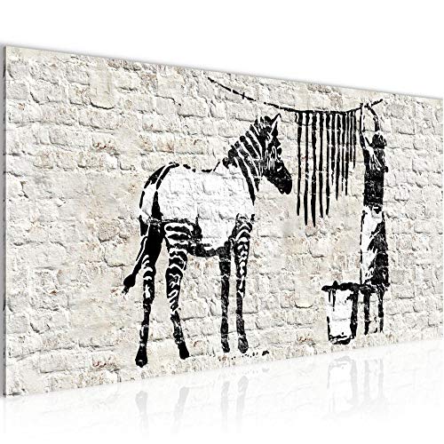 Runa Art Wandbild Banksy Washing Zebra 1 Teilig 100 x 40 cm Modern Bild auf Vlies Leinwand Street Art Loft Wohnzimmer Weiss 012912a von Runa Art