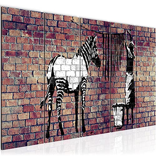 Runa Art Wandbild XXL Banksy Washing Zebra Loft Wohnzimmer 200 x 80 cm Braun 5 Teilig - Made in Germany - 012955b von Runa Art