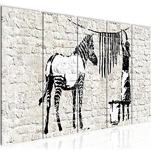 Runa Art Wandbild XXL Banksy Washing Zebra Loft Wohnzimmer 200 x 80 cm Weiss 5 Teilig - Made in Germany - 012955a von Runa Art