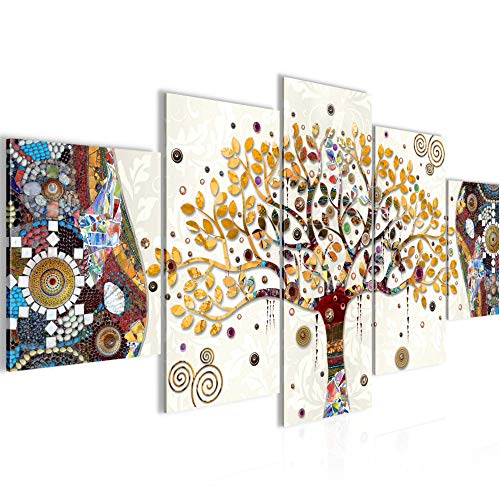 Runa Art Bild Wohnzimmer Gustav Klimt Baum des Lebens 5 Teilig Abstrakt Baum Bunt Wandbilder auf Vlies Leinwand 004653a von Runa Art