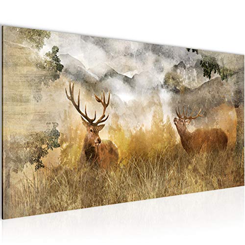 Runa Art Wandbild Hirsch Natur 1 Teilig 100 x 40 cm Modern Bild auf Vlies Leinwand Hirschmotiv Wohnzimmer Schlafzimmer Beige Braun 011412a von Runa Art