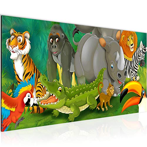 Runa Art Wandbild Tiere Dschungel 1 Teilig 100 x 40 cm Modern Bild auf Vlies Leinwand Kinderzimmer Spielzimmer Baby Bunt 001812a von Runa Art