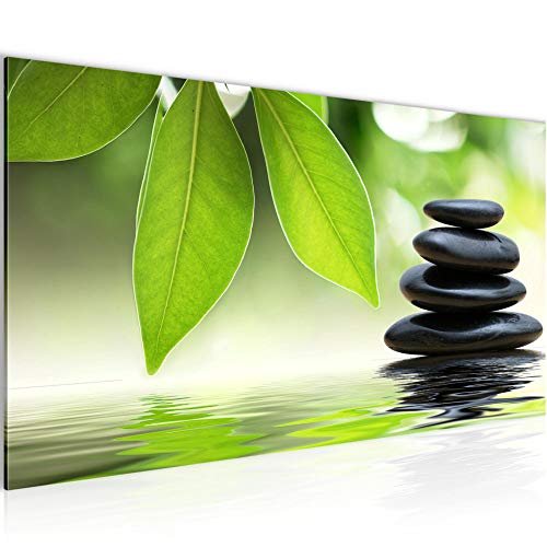Runa Art Wandbild Feng Shui Steine 1 Teilig 100 x 40 cm Modern Bild auf Vlies Leinwand Zen Spa Wohnzimmer Schlafzimmer Grün 501112a von Runa Art