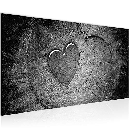 Runa Art Wandbild Herz Holzoptik 1 Teilig 100 x 40 cm Modern Bild auf Vlies Leinwand Abstrakt Wohnzimmer Schlafzimmer Schwarz Weiss 502112c von Runa Art