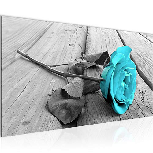 Runa Art Wandbild Blumen Rosen 1 Teilig 100 x 40 cm Modern Bild auf Vlies Leinwand Holz Wohnzimmer Türkis Grau 204412c von Runa Art