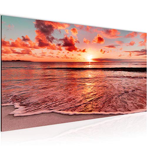 Runa Art Wandbild Sonnenuntergang Strand 1 Teilig 100 x 40 cm Modern Bild auf Vlies Leinwand Panorama Schlafzimmer Wohnzimmer Rosa Rot 607912b von Runa Art