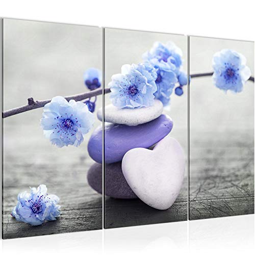 Runa Art Wandbilder Feng Shui Blumen Bild XXL Wohnzimmer Schlafzimmer Blau Stein Zen 120 x 80 cm 3 Teilig 500131c von Runa Art